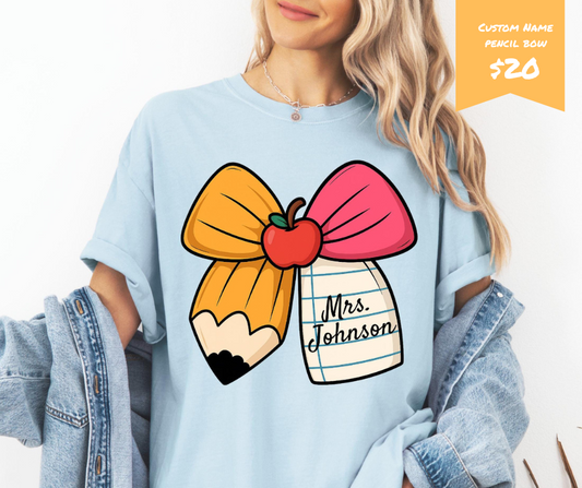 (Adults) Custom Name Pencil Bow Tees