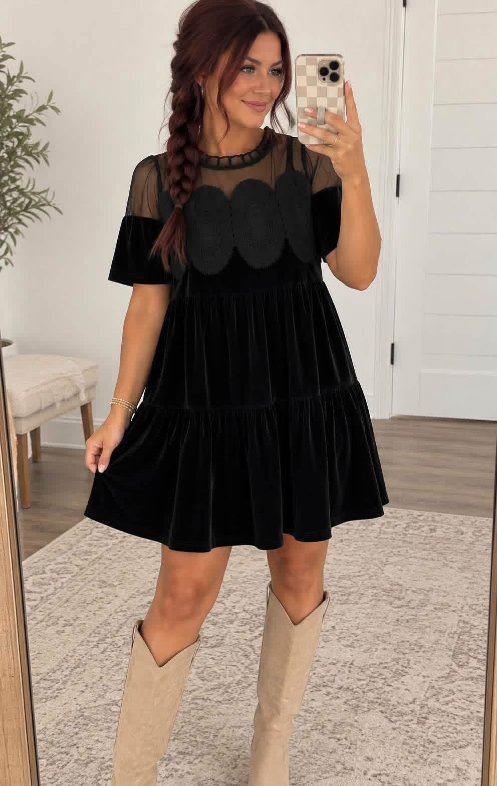 Embroidered Velvet Dress