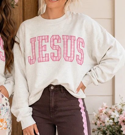 Pink Plaid JESUS Sweatshirt